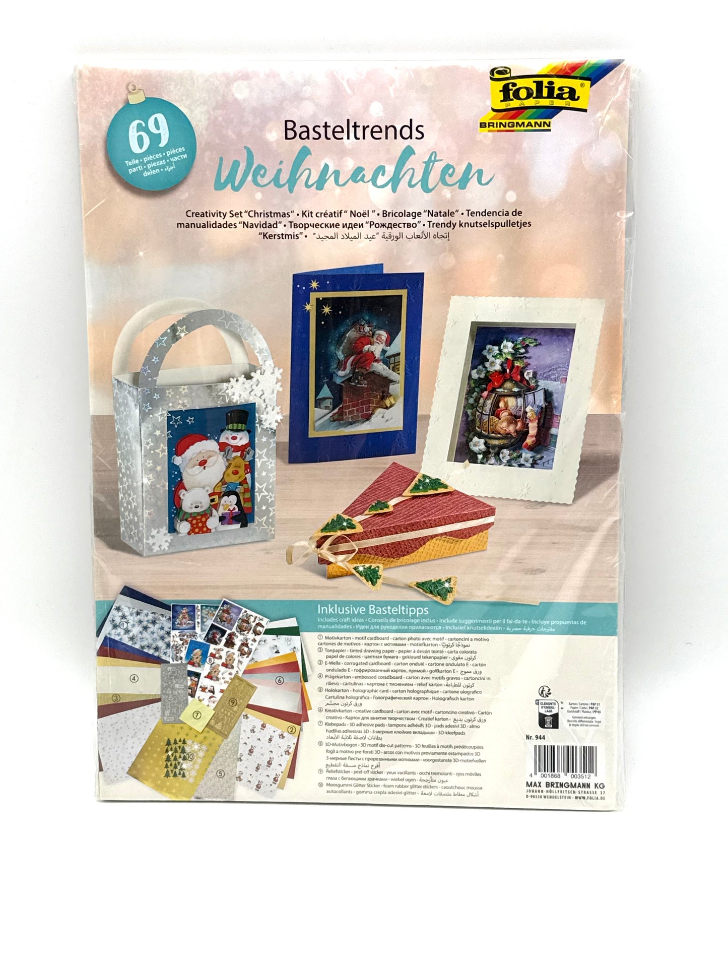 FOLIA 944 Weihnachtliche Basteltrends, 69 Teile - Kreativset für Kinder