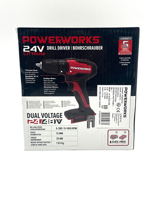 Powerworks PD24DD60 Akkuschrauber 24V Bohrschrauber ohne Akku & Ladegerät