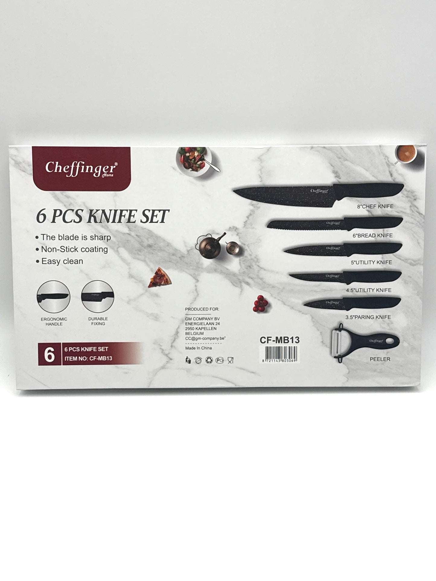 Cheffinger Messer-Set 6-teilig mit Schäler in Schwarz - kompakt, scharf & stilvoll