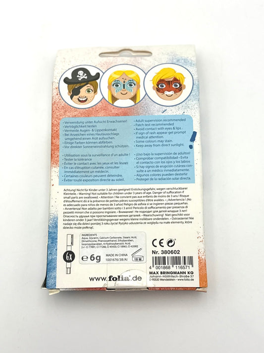 folia 380602 - Face Paint Schminkstifte Wild, 6 farbig sortierte Stifte für Kinder, dermatologisch getestet, wischfest, mit Wasser und Seife abwaschbar, ideal für Karneval, Fasching und Theater - Haus der Retouren