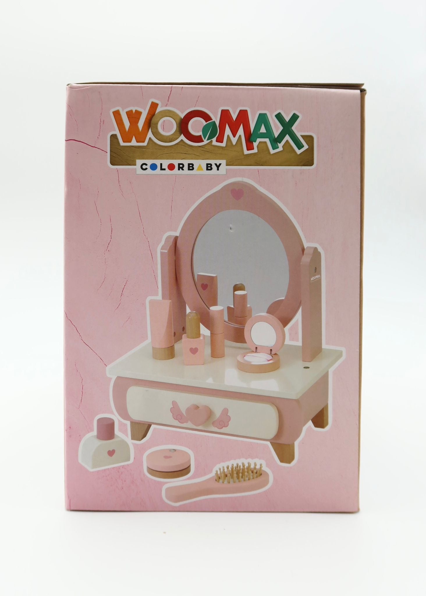 Rosa Mädchen Schminktisch, kreisförmiger Bogen geformter Spiegel, Schublade, ausgestattet mit 8 pcs Make - up Zubehör, Desktop Make - up Tisch - Haus der Retouren