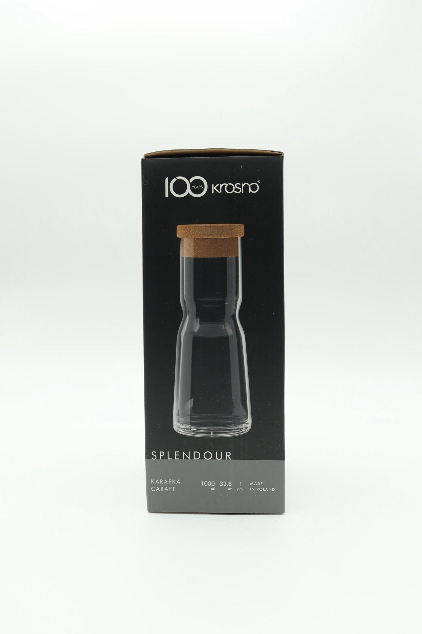 Krosno - Wasserkaraffe mit Kork Deckel aus Glas 1000 ml Pure Kollektion - Haus der Retouren