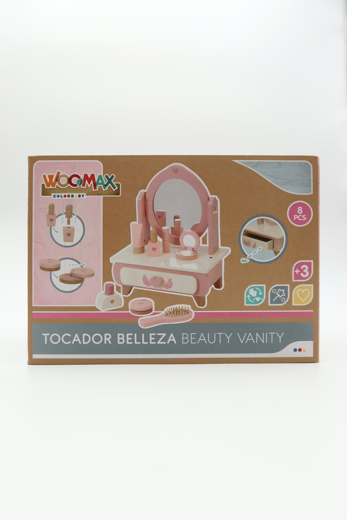 Rosa Mädchen Schminktisch, kreisförmiger Bogen geformter Spiegel, Schublade, ausgestattet mit 8 pcs Make - up Zubehör, Desktop Make - up Tisch - Haus der Retouren