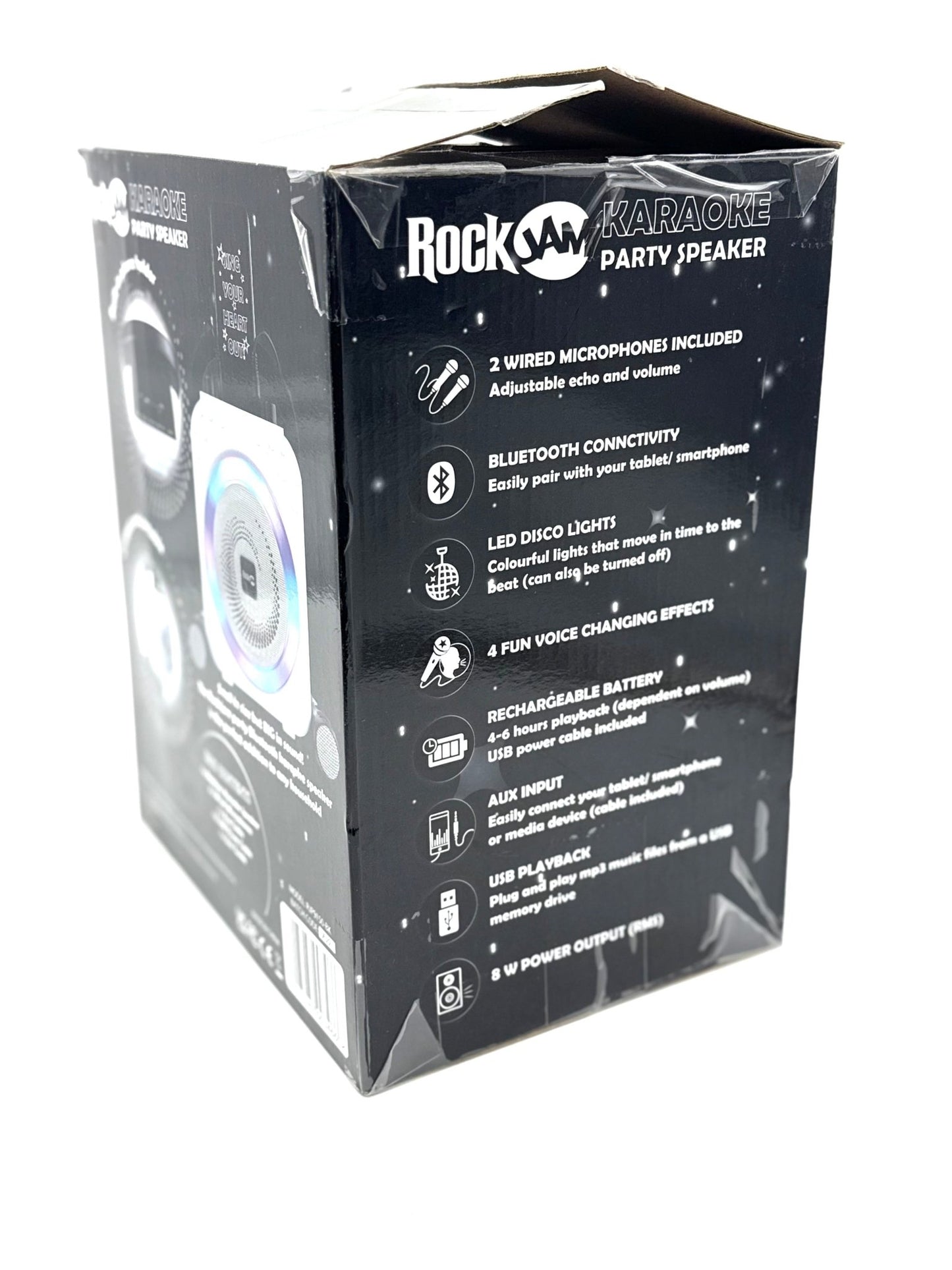 RockJam Wireless Karaoke Lautsprecher mit zwei Mikrofonen, 8 W, Bluetooth, laut - Haus der Retouren