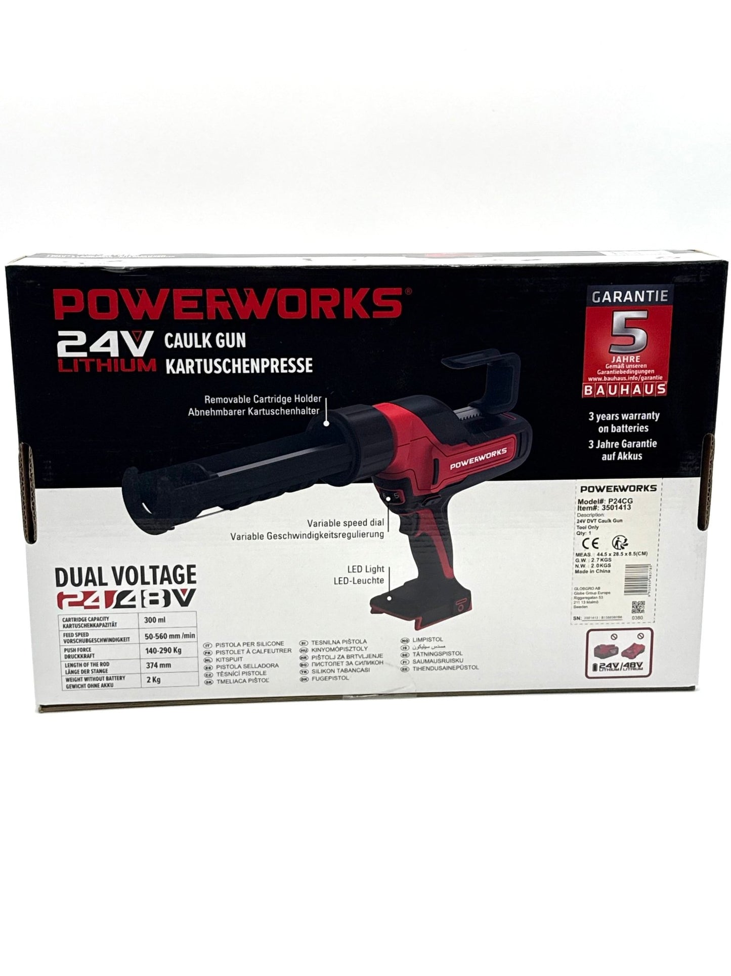 24V Akku Kartuschenpresse 300ml Powerworks ohne Batterie und Ladegerät P24CG - Haus der Retouren