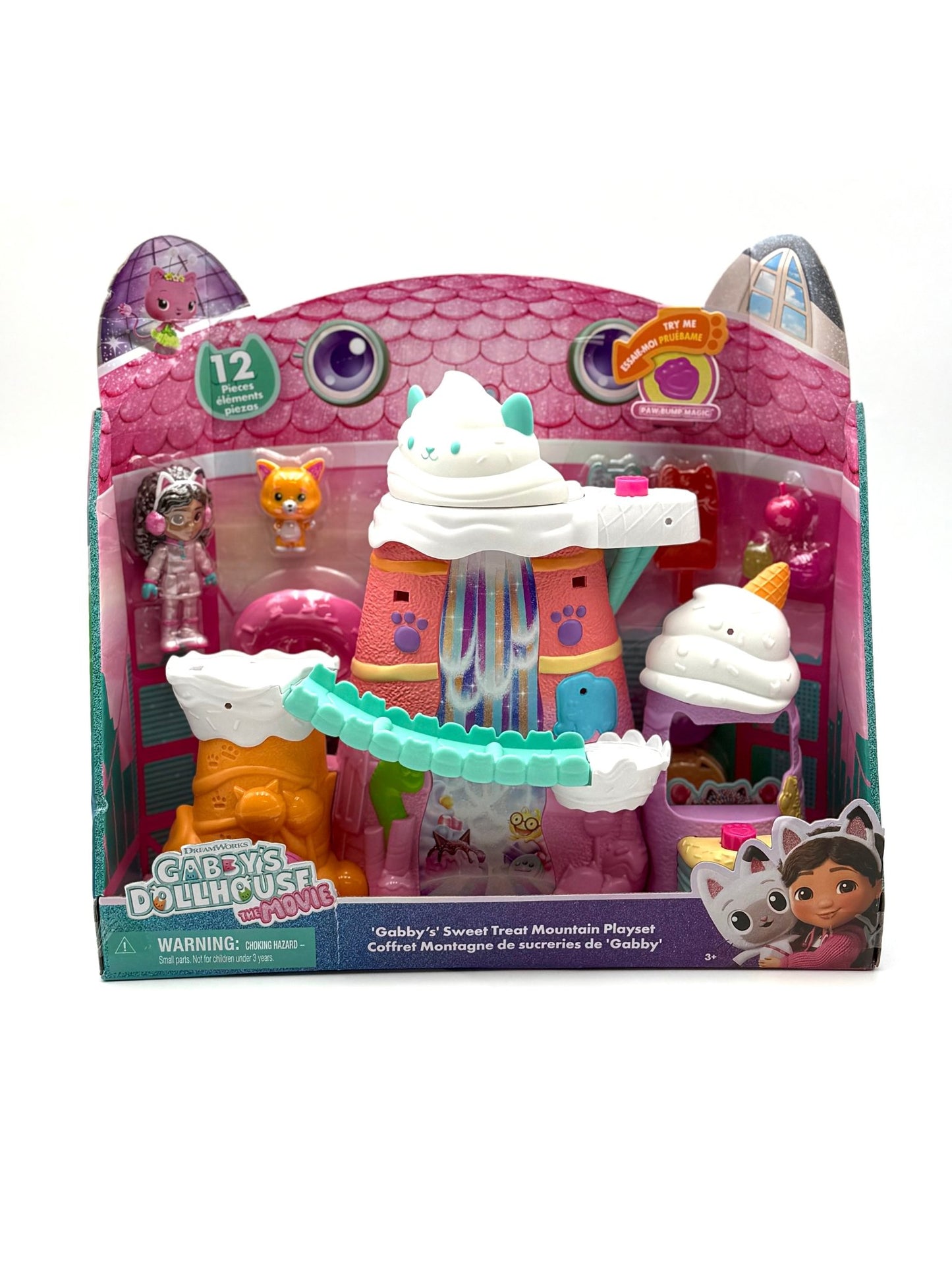 DREAMWORKS GABBY'S DOLLHOUSE: DER FILM - Zuckerguss - Gebirge Spielset, 12 - teiliges Spielset mit Gabby Figur, Leopold & Puppenhaus - Zubehör - Haus der Retouren