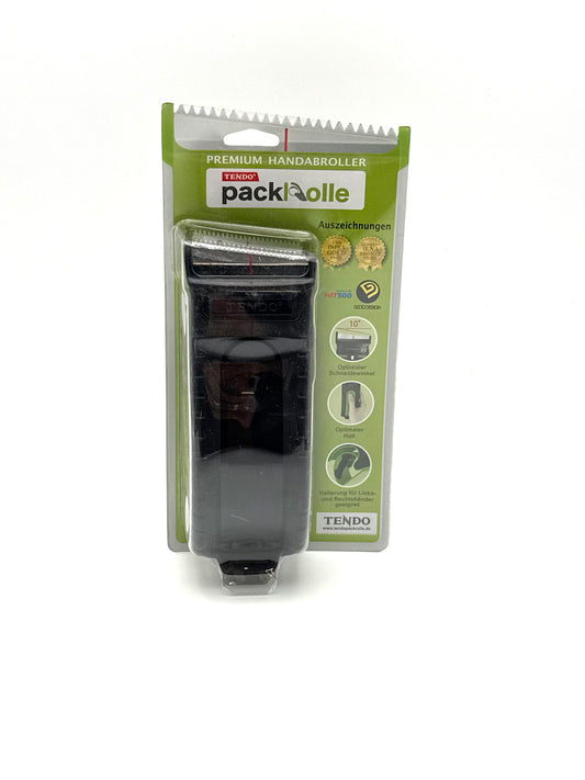 Abroller von Packrolle in Schwarz | Innovativer Packetbandroller für schnelles und sicheres einpacken | Ein Klebeband Roller für Rechts- und Linkshänder