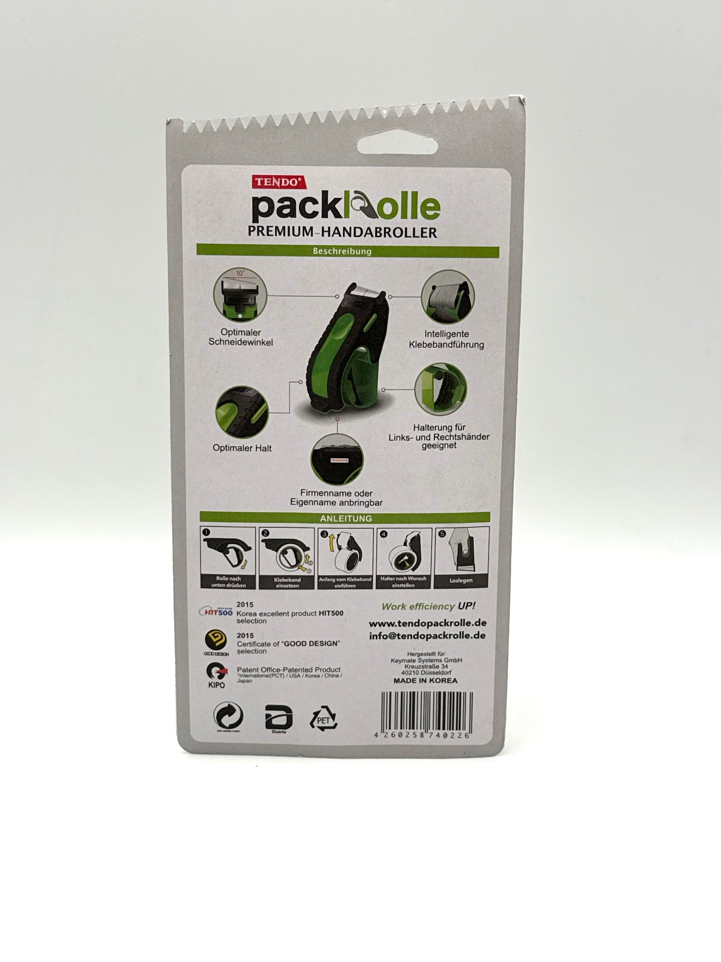 Abroller von Packrolle in Schwarz | Innovativer Packetbandroller für schnelles und sicheres einpacken | Ein Klebeband Roller für Rechts- und Linkshänder
