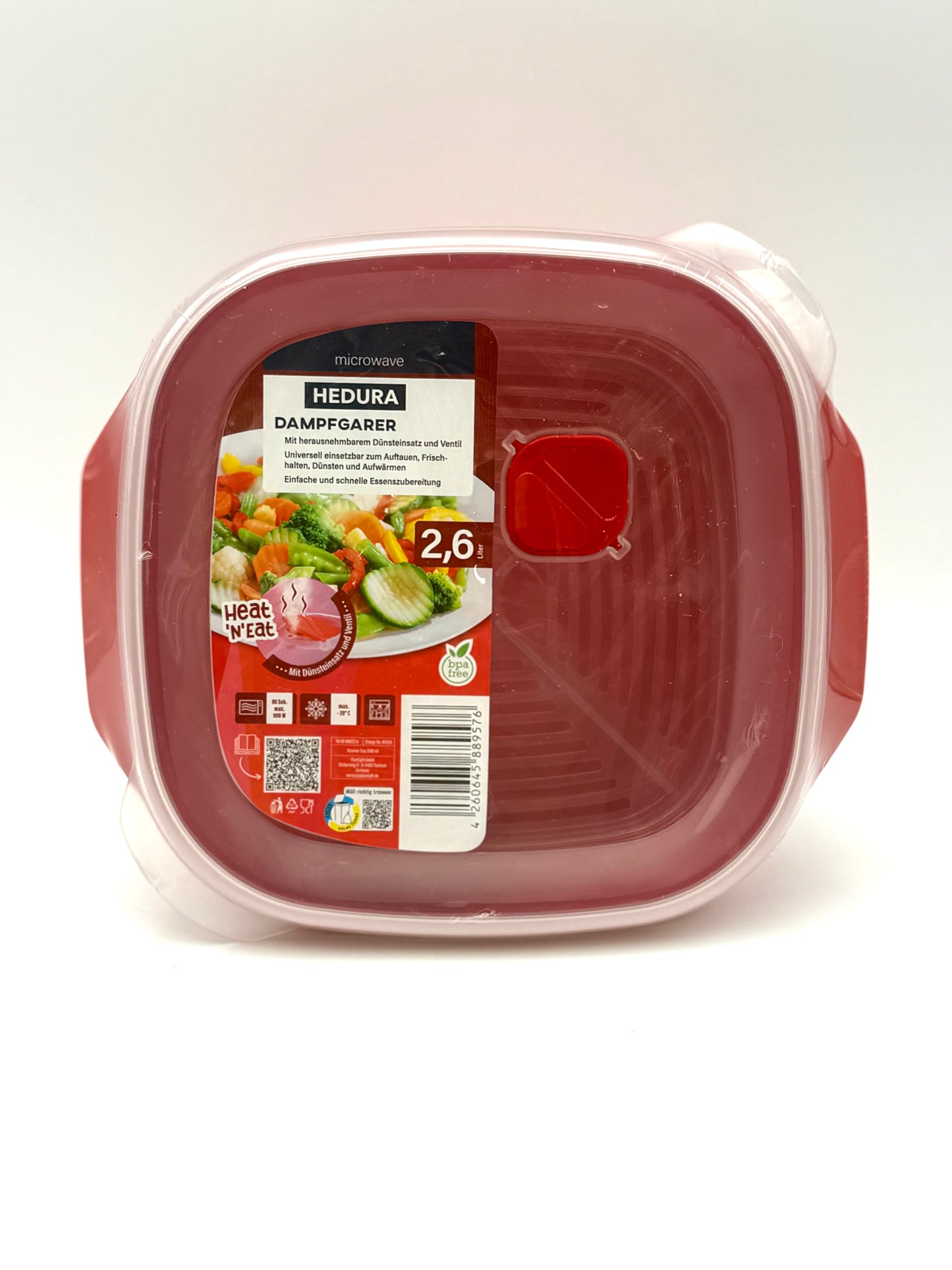 Mikrowellen Dampfgarer Hedura Rot 1,5 oder 2,6 Liter mit Ventil Dünsteinsatz
