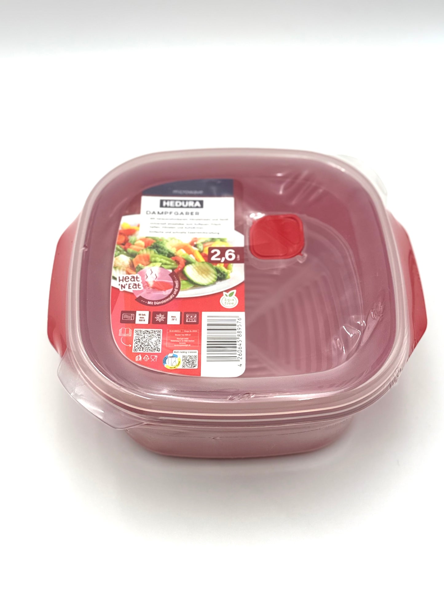 Mikrowellen Dampfgarer Hedura Rot 1,5 oder 2,6 Liter mit Ventil Dünsteinsatz