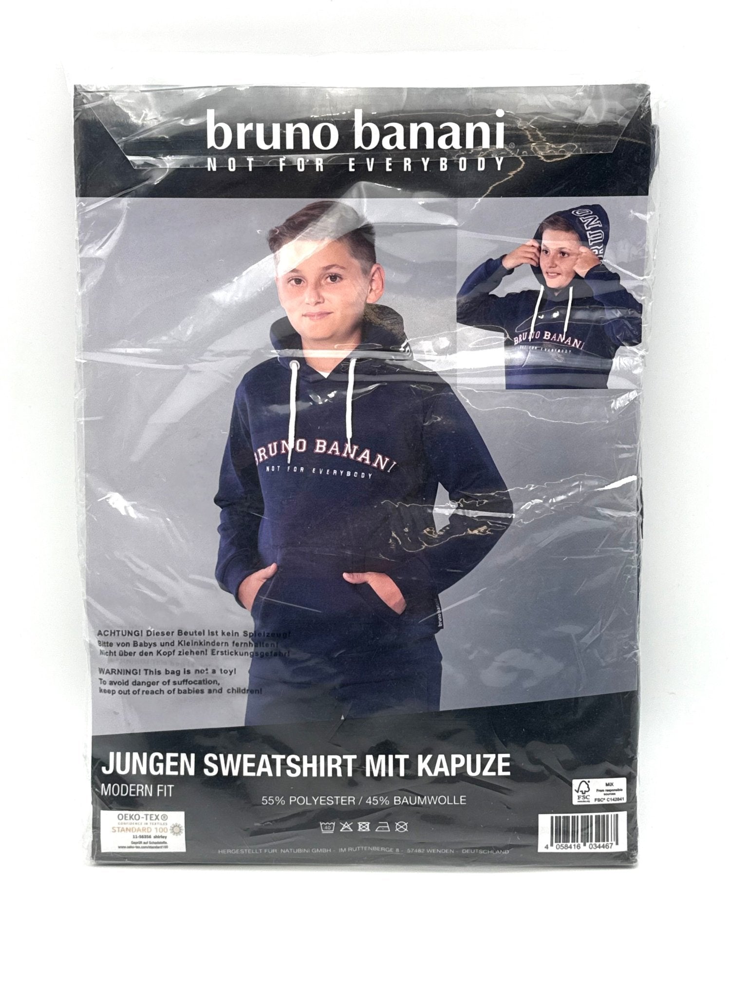 Bruno Banani Basic Logo Jungen Sweatshirt mit Kapuze GR. 158 - Haus der Retouren
