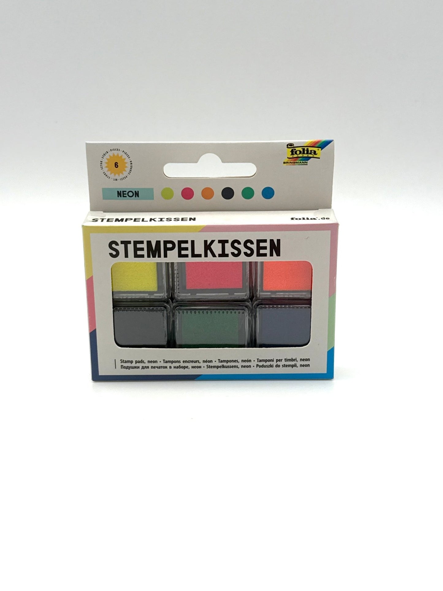 folia 30182 - Stempelkissen Set neon, 6 Stempelkissen, in verschiedenen Farben, ideal zum Verzieren von Karten und andere Bastelarbeiten - Haus der Retouren