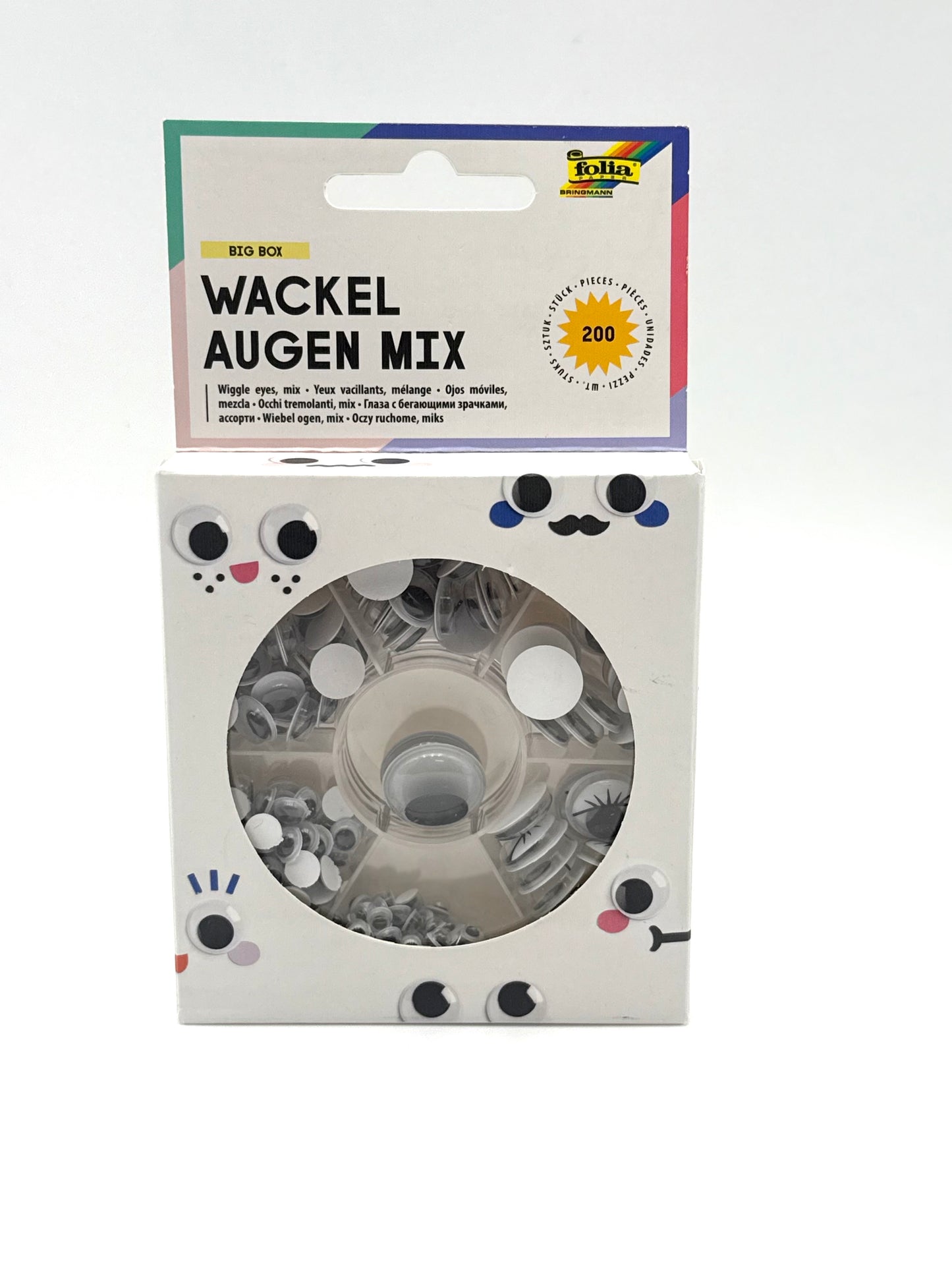 Folia Wackelaugen 7549 Big Box Mix, selbstklebend, 6 verschiedene Größen, rund, 200 Stück