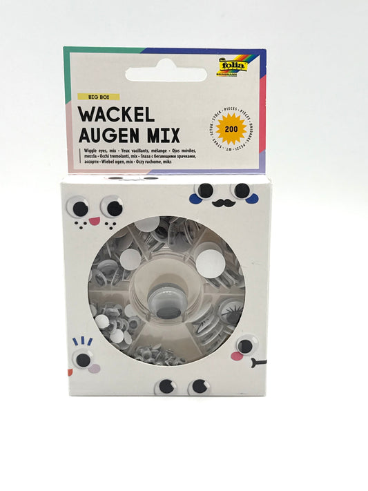 Folia Wackelaugen 7549 Big Box Mix, selbstklebend, 6 verschiedene Größen, rund, 200 Stück
