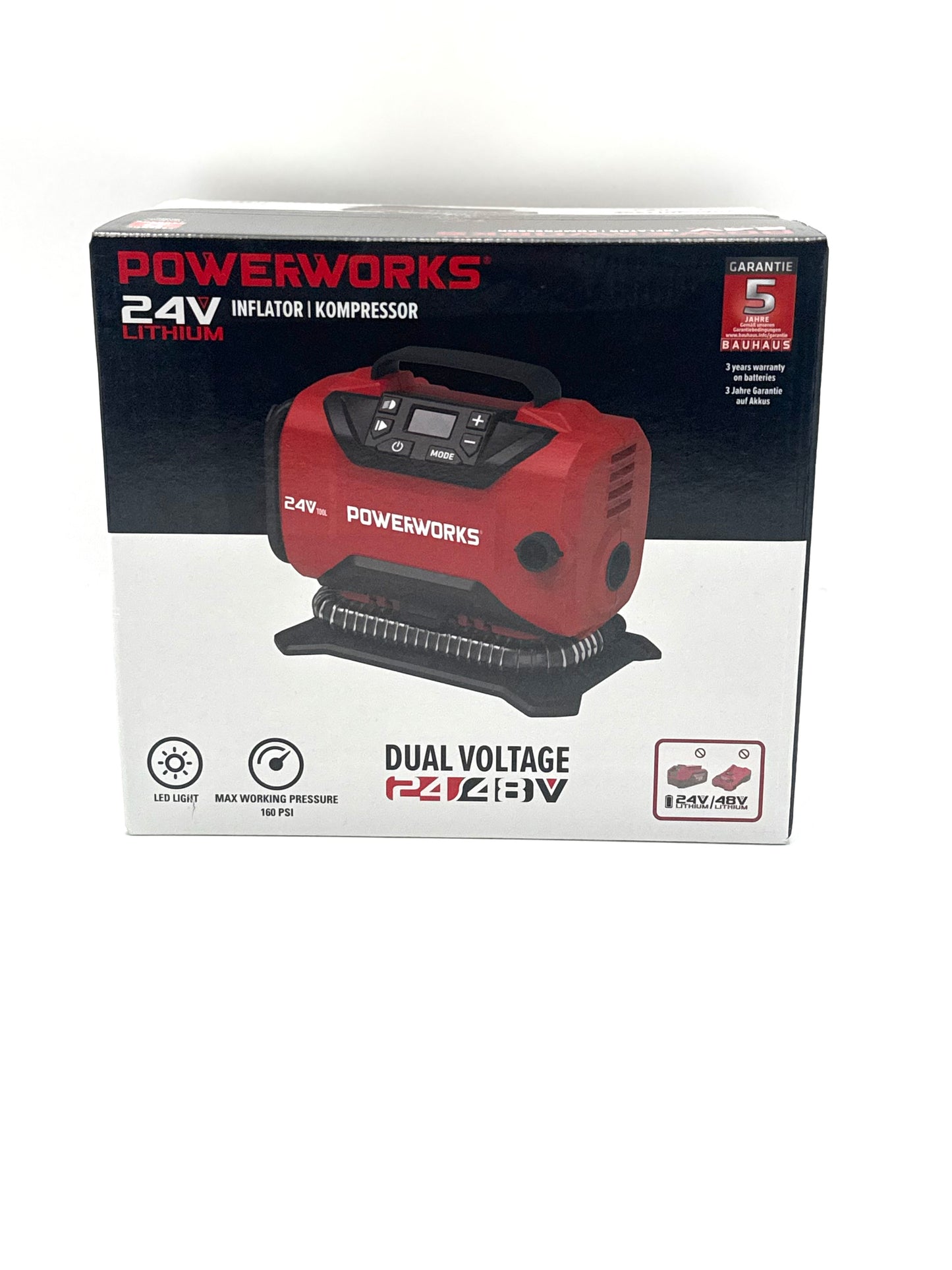 Powerworks P24IN, 24V Akku Kompressor Luftpumpe, ohne Akku und Ladegerät