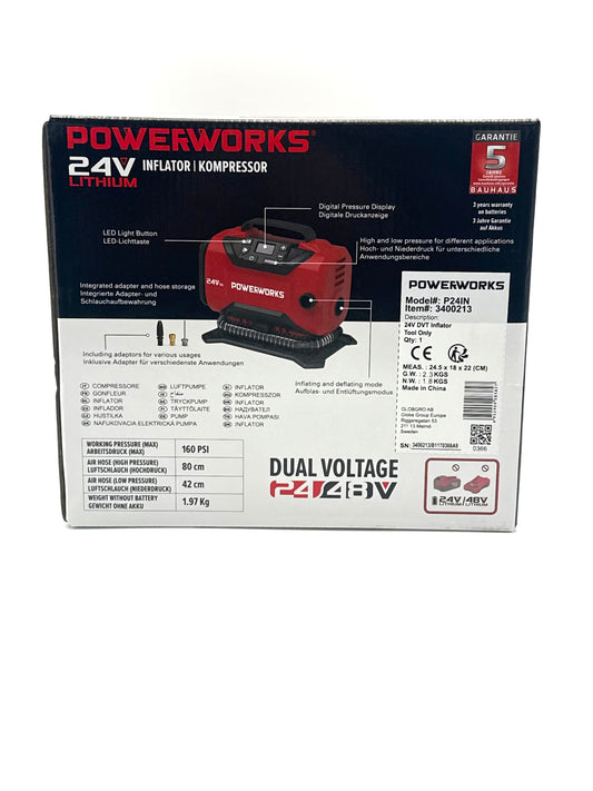 Powerworks P24IN, 24V Akku Kompressor Luftpumpe, ohne Akku und Ladegerät