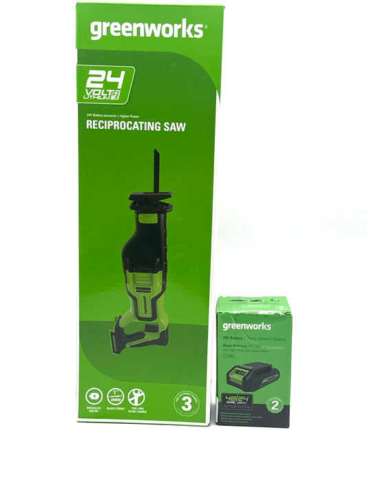 Greenworks GD24RS Akku Säbelsäge mit bürstenlosem Motor, 2700spm, 28 mm Hublänge mit AKKU