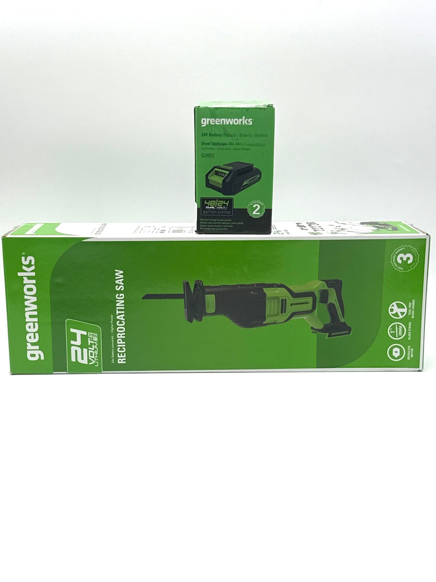 Greenworks GD24RS Akku Säbelsäge mit bürstenlosem Motor, 2700spm, 28 mm Hublänge mit AKKU