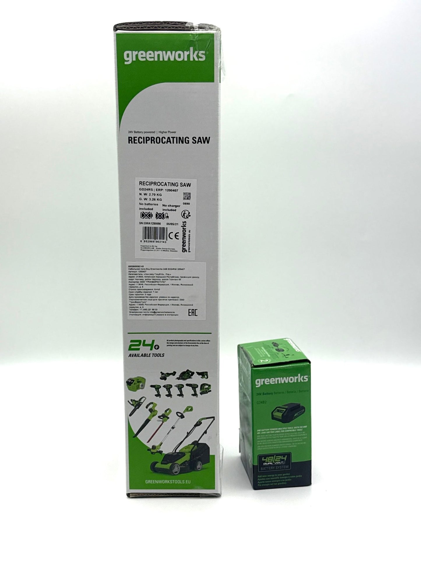 Greenworks GD24RS Akku Säbelsäge mit bürstenlosem Motor, 2700spm, 28 mm Hublänge mit AKKU