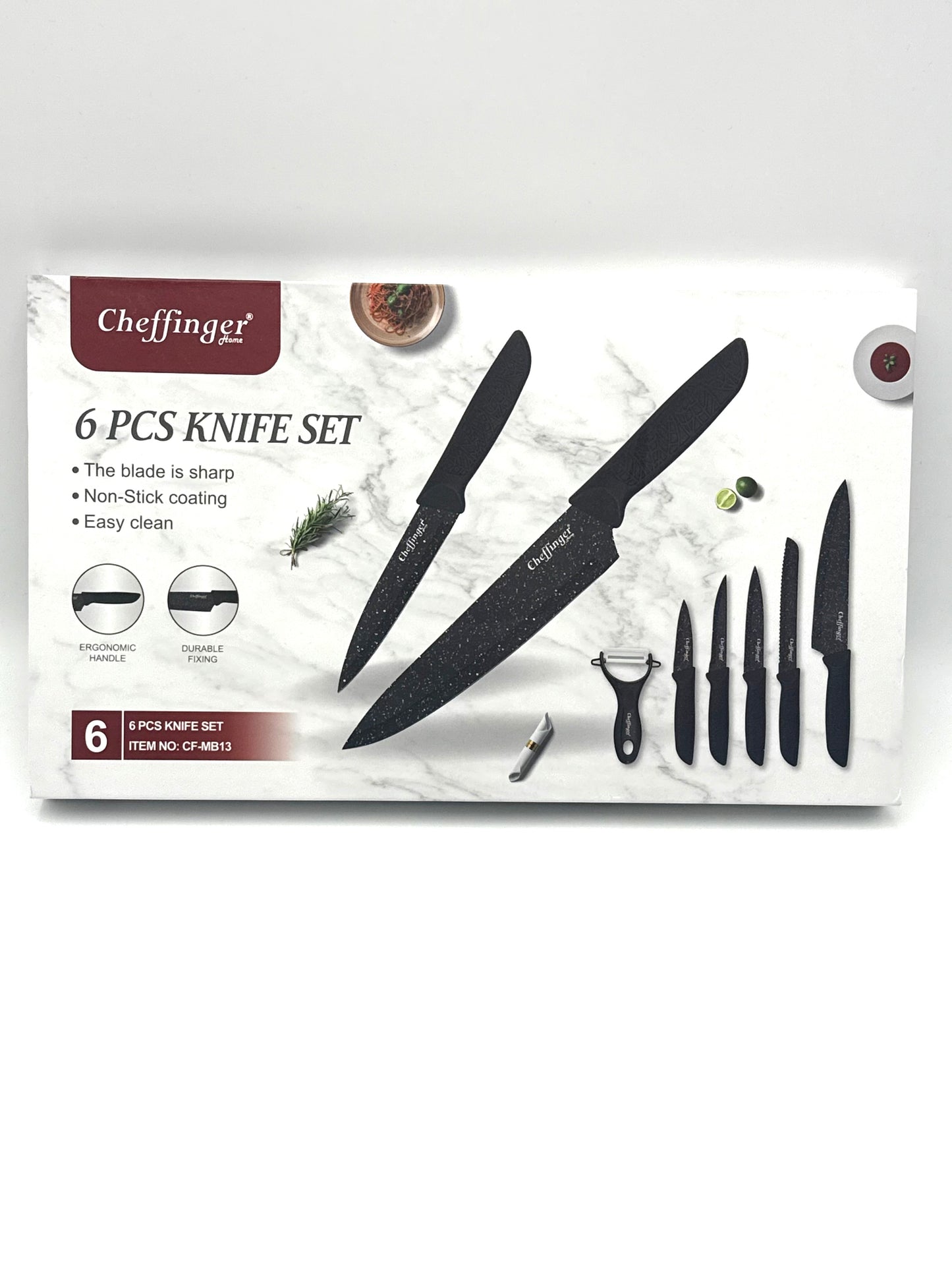Cheffinger Messer-Set 6-teilig mit Schäler in Schwarz - kompakt, scharf & stilvoll