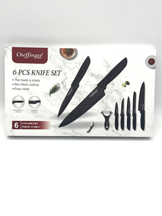 Cheffinger Messer-Set 6-teilig mit Schäler in Schwarz - kompakt, scharf & stilvoll
