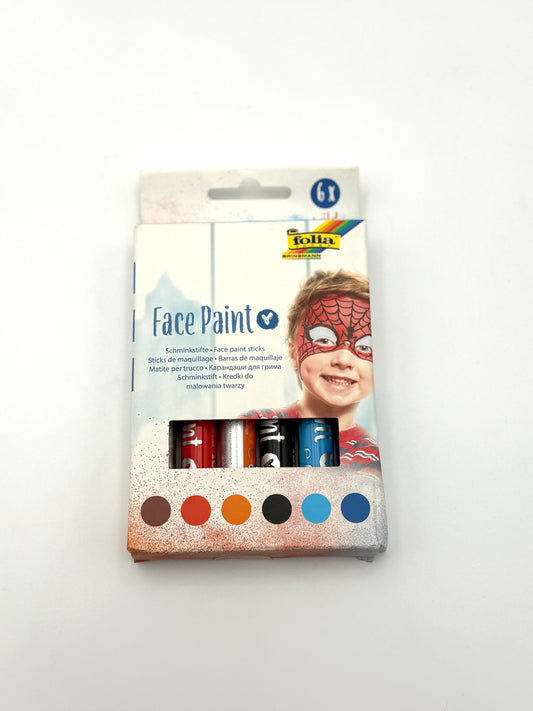 folia 380602 - Face Paint Schminkstifte Wild, 6 farbig sortierte Stifte für Kinder, dermatologisch getestet, wischfest, mit Wasser und Seife abwaschbar, ideal für Karneval, Fasching und Theater
