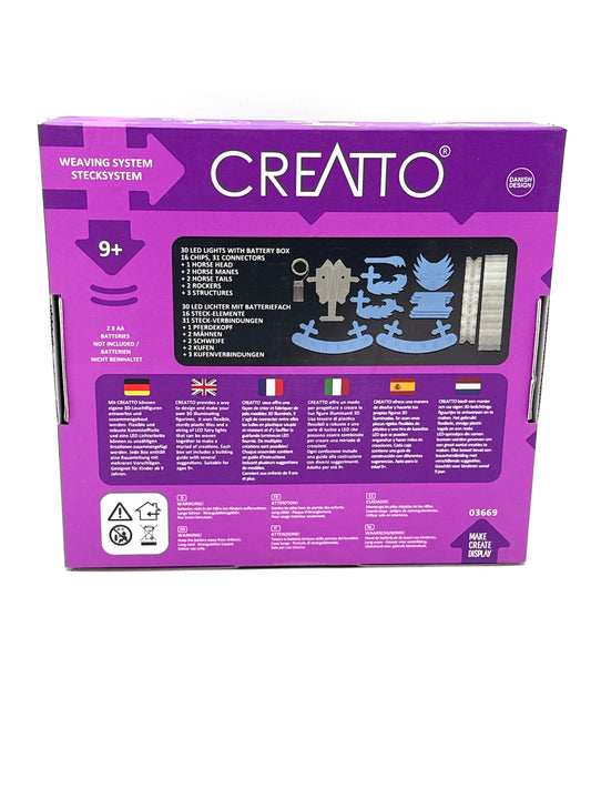 Kosmos 3669 CREATTO Schaukelpferd, 3D-Leuchtfiguren entwerfen, 3D-Puzzle-Set für Schaukelpferd, Pony, Pokal, Stallfenster, 57 Steckteile, 30-TLG LED-Lichterkette