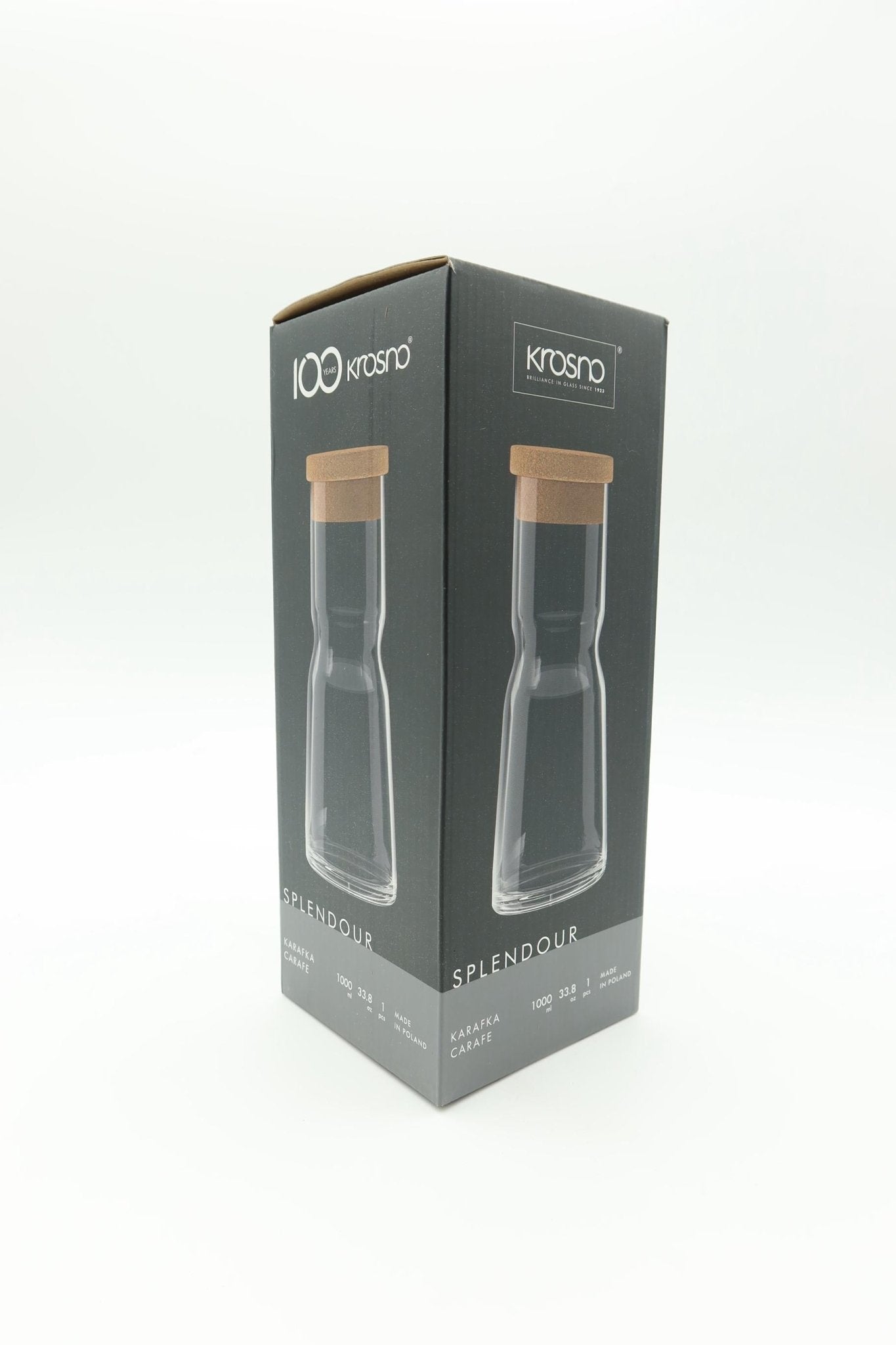 Krosno - Wasserkaraffe mit Kork Deckel aus Glas 1000 ml Pure Kollektion - Haus der Retouren